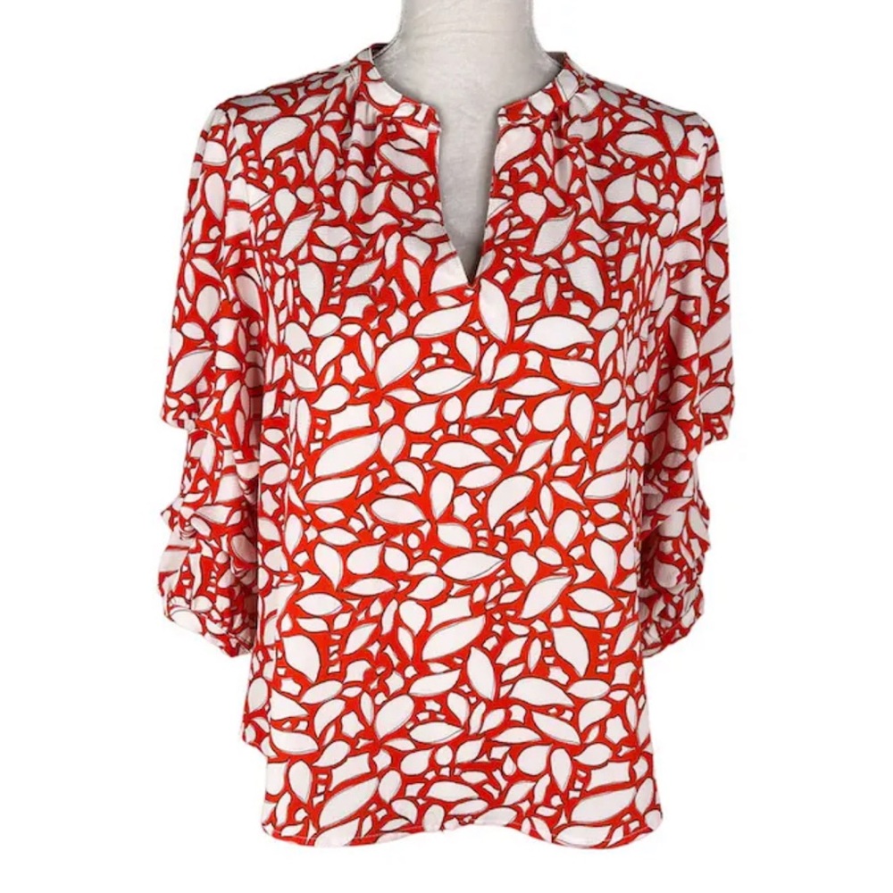 LIKE NEW Willow Drive Women's Printed Split-Neck Top Orange Size Medium